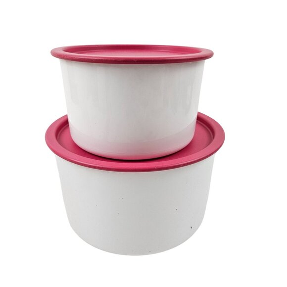 Tupperware One Touch Canister Set of 2 B and D Pink Seals 2710 2708 Food Storage - Picture 2 of 9